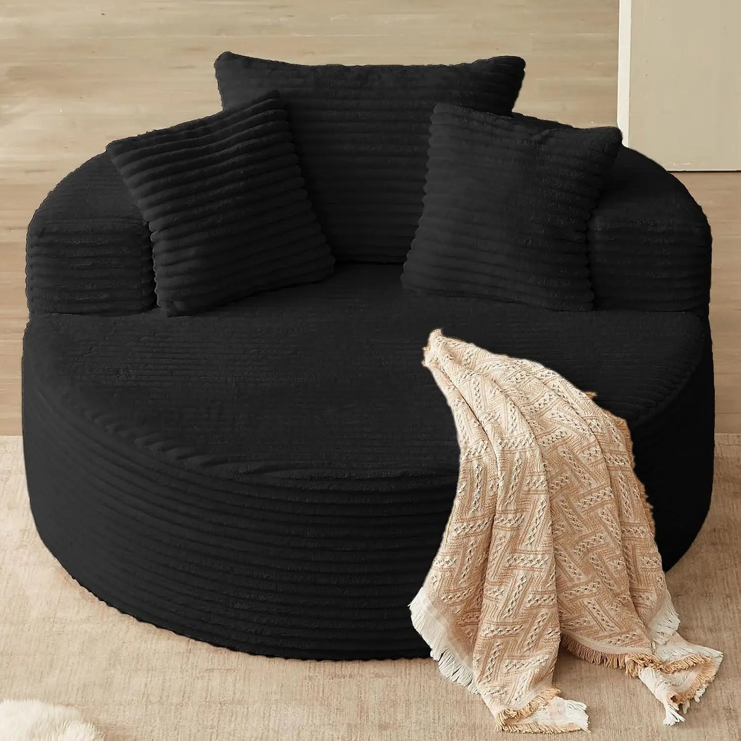 Round Upholstered Corduroy Lounge Chair For Indoor Use