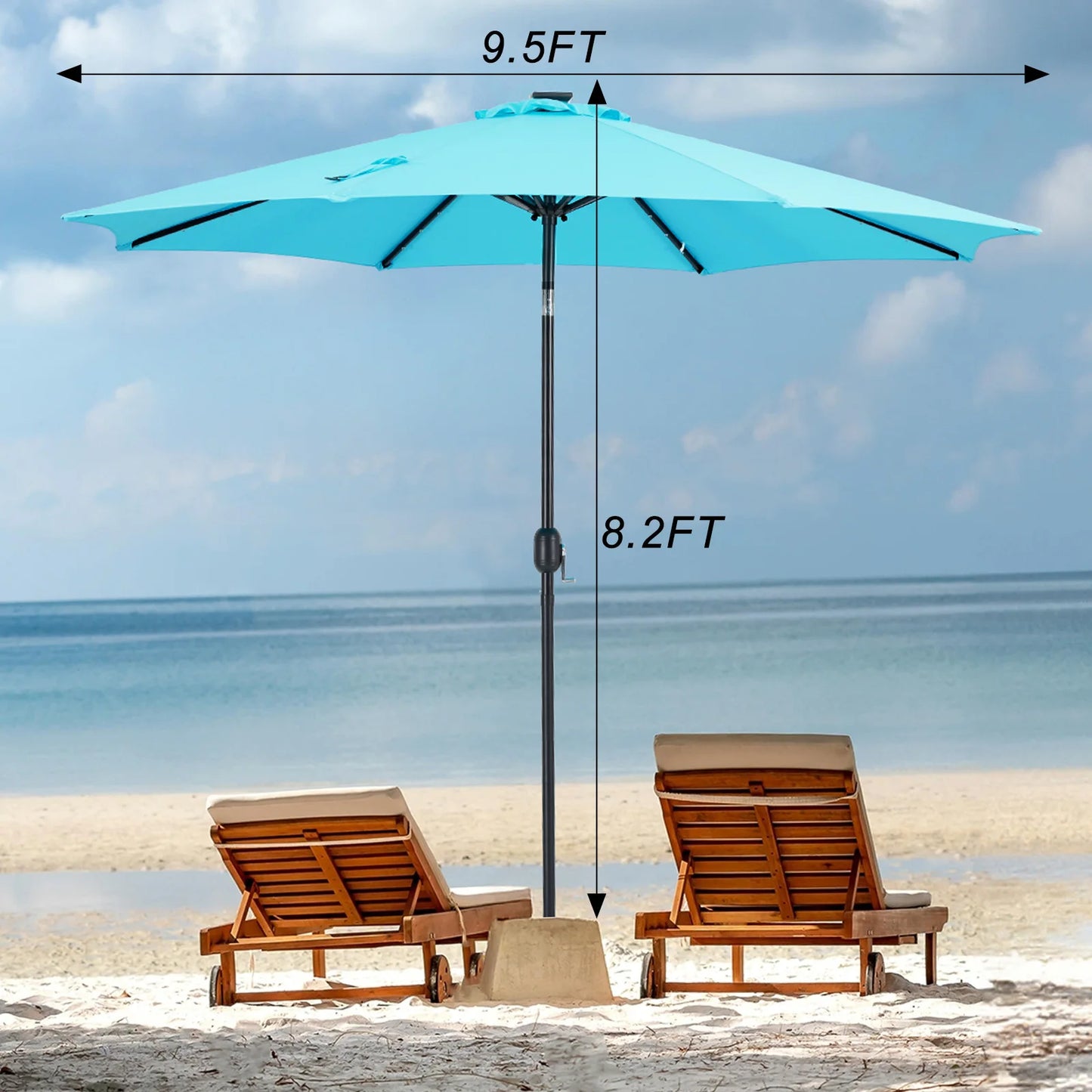 JHK Solar Patio Umbrella With 32 LED Lights Tilt Crank