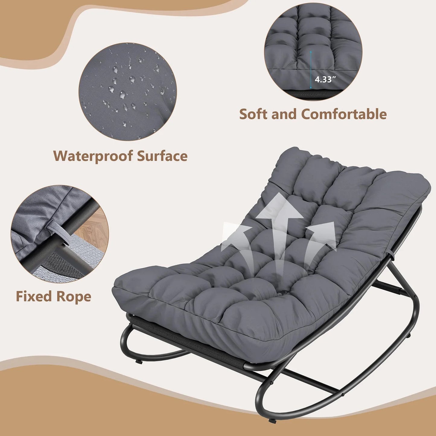 HiMISS Outdoor Papasan Rocking Chair With Waterproof Cushion
