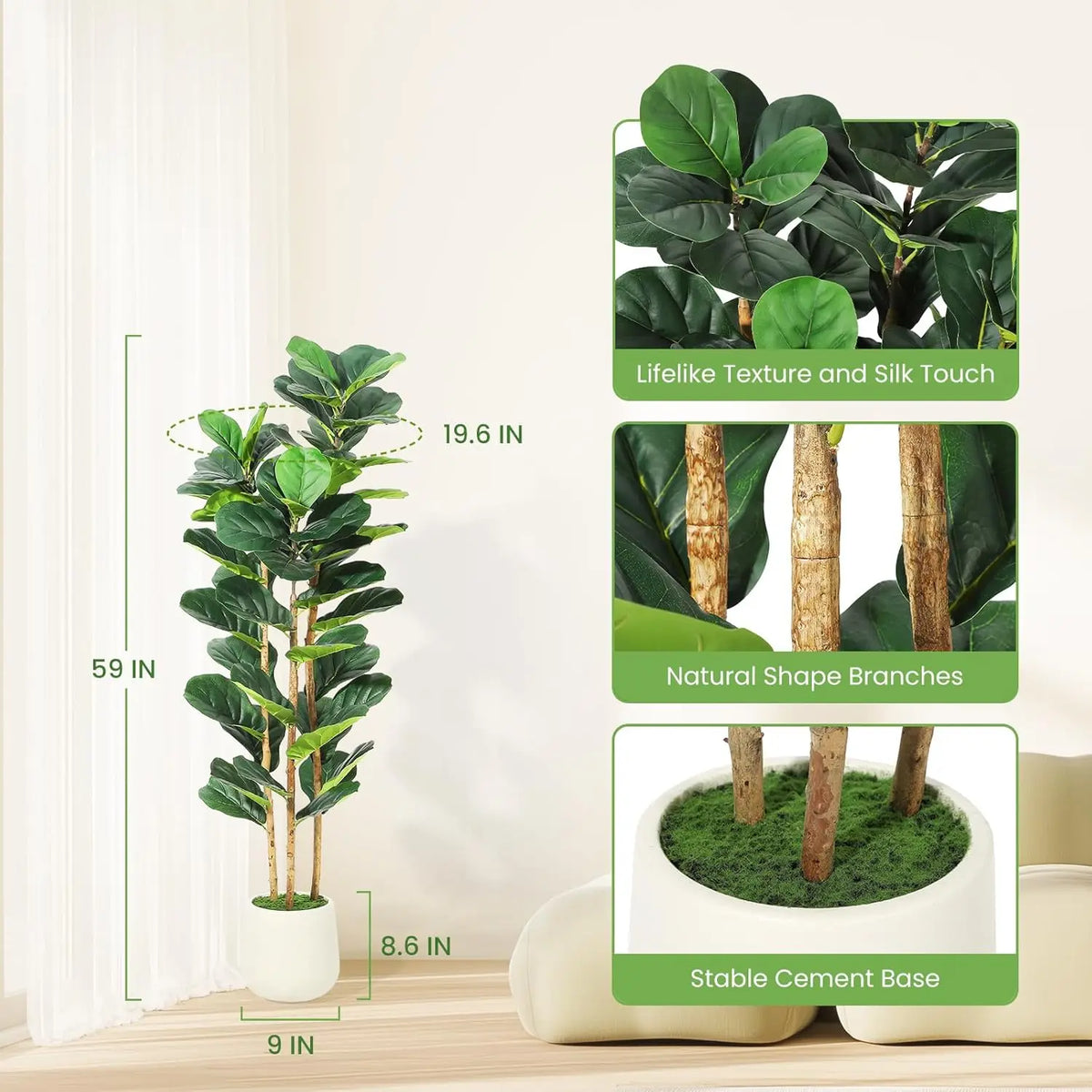HiMiss Artificial Fiddle Leaf Fig Tree For Home Decor