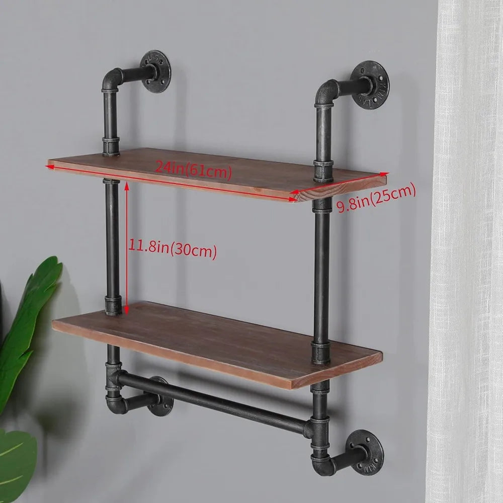 Industrial Pipe Style Wall Mounted Shelves With Towel Rack