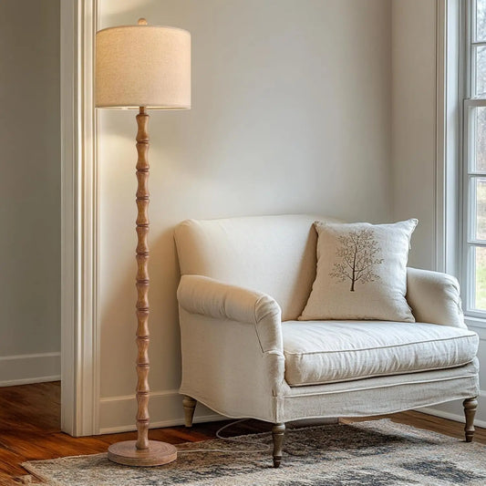 62" Rustic Farmhouse Floor Lamp with Rotary Switch, Resin Standing Light for Living Room, Bedroom & Dining Area