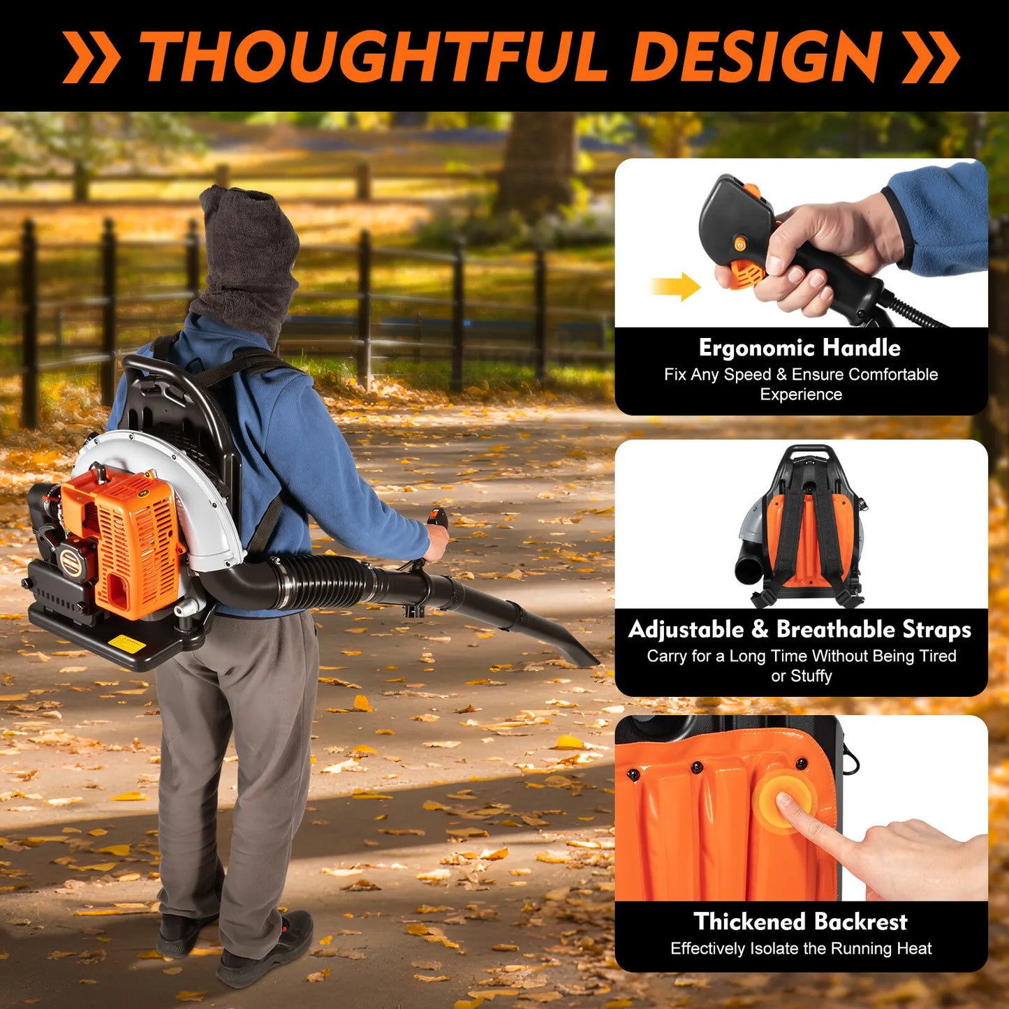 Bymaocar 2-Stroke Gas Leaf Blower Backpack With Adjustable Speed