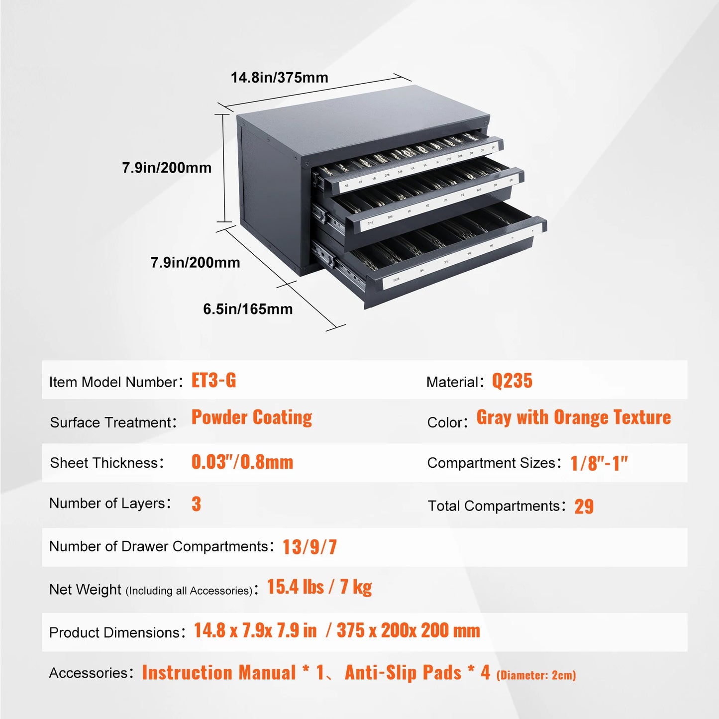 SucceBuy Steel Drill Dispenser Organizer Cabinet Storage Drill Bit Dispenser Cabinet Three-Drawer Drill Bit Organizer Cabinet