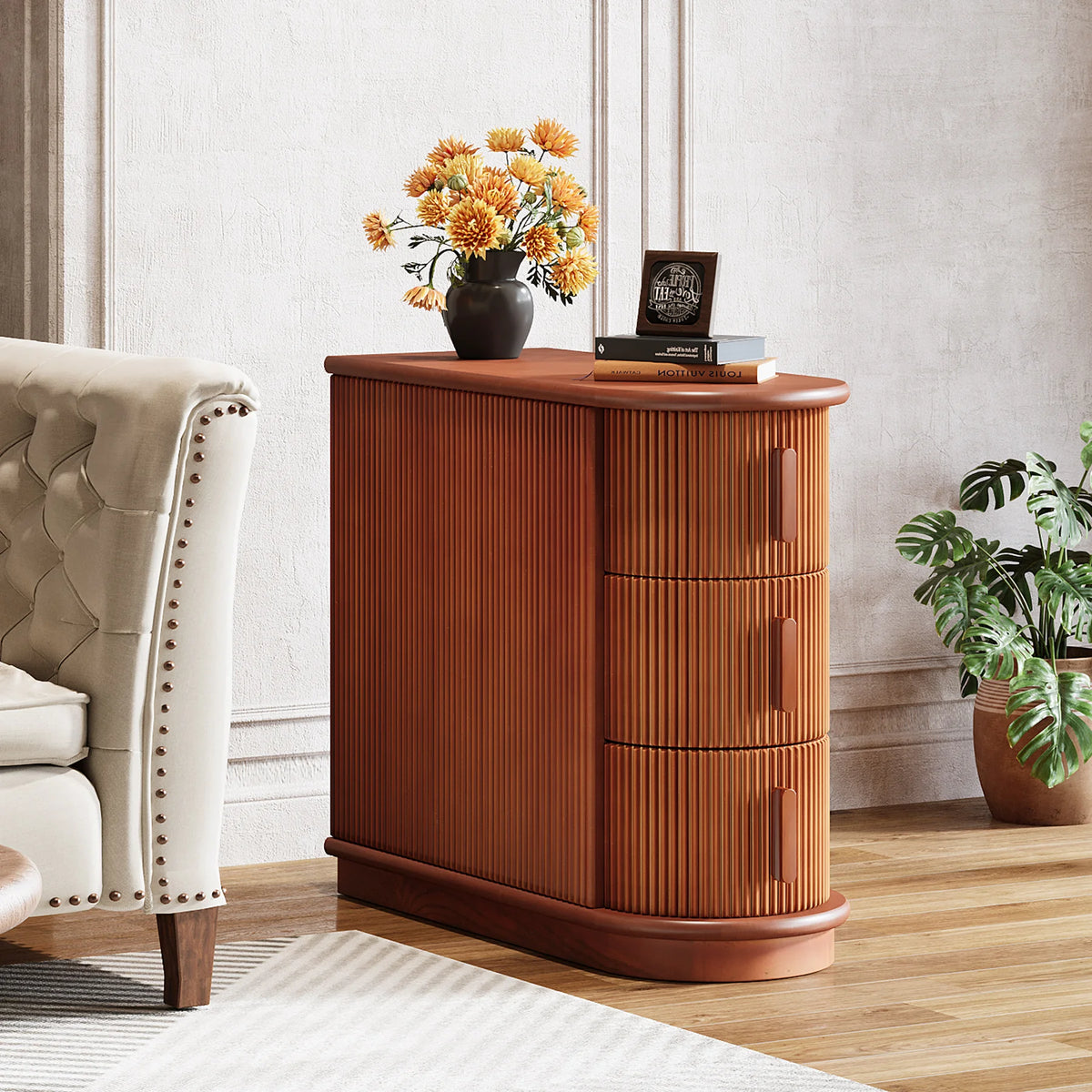 Tribesigns Solid Wood End Table With Three Drawers