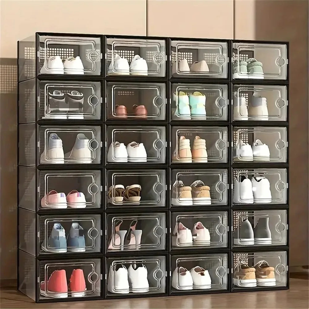 24pcs Stackable Plastic Shoe Storage Boxes Dustproof Transparent Organizer
