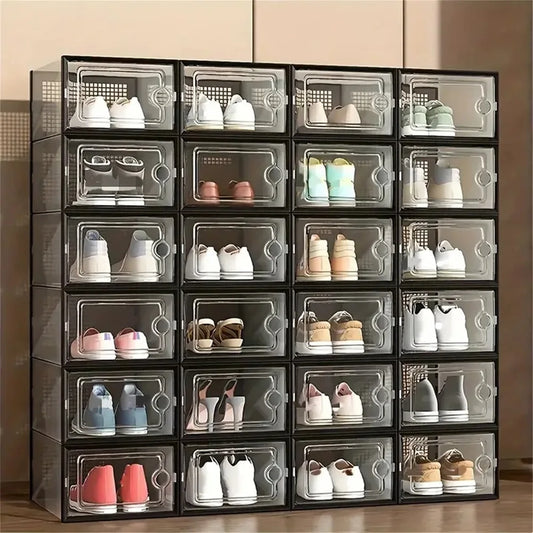 24pcs Stackable Plastic Shoe Storage Boxes Dustproof Transparent Organizer
