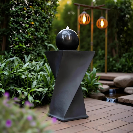 Rotating Curve Modern Zen Water Fountain for Garden Patio Indoor