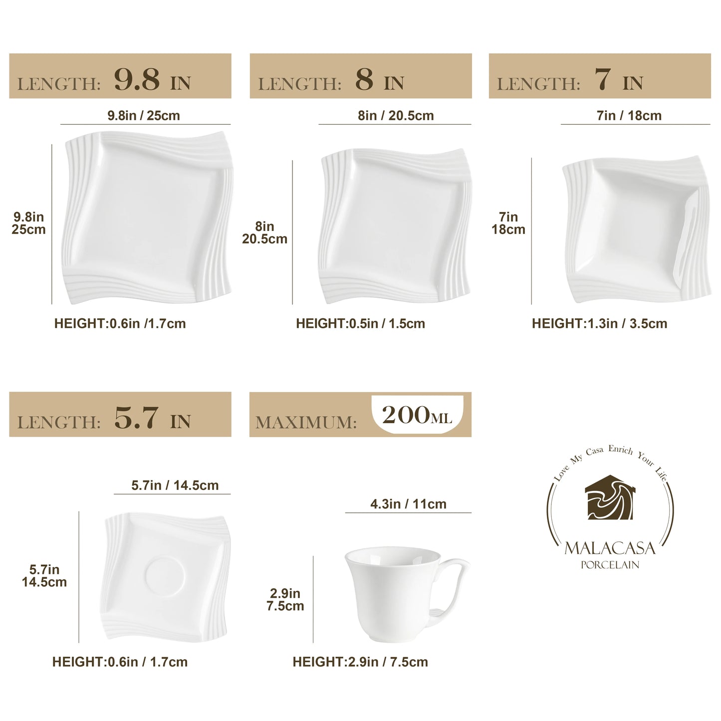 MALACASA Amparo Porcelain Dinnerware Set For Everyday Dining