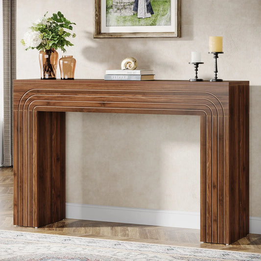 Rustic Bamboo Foyer Console Table With Matching Wall Mirror
