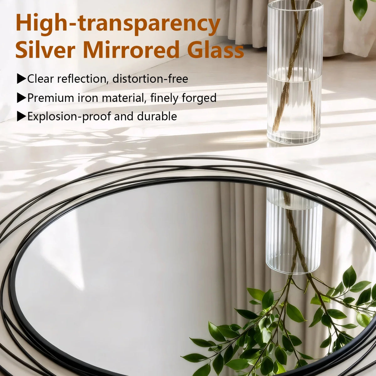 Decorative Round Wall Mirror With Iron Wire Frame For Home Decor