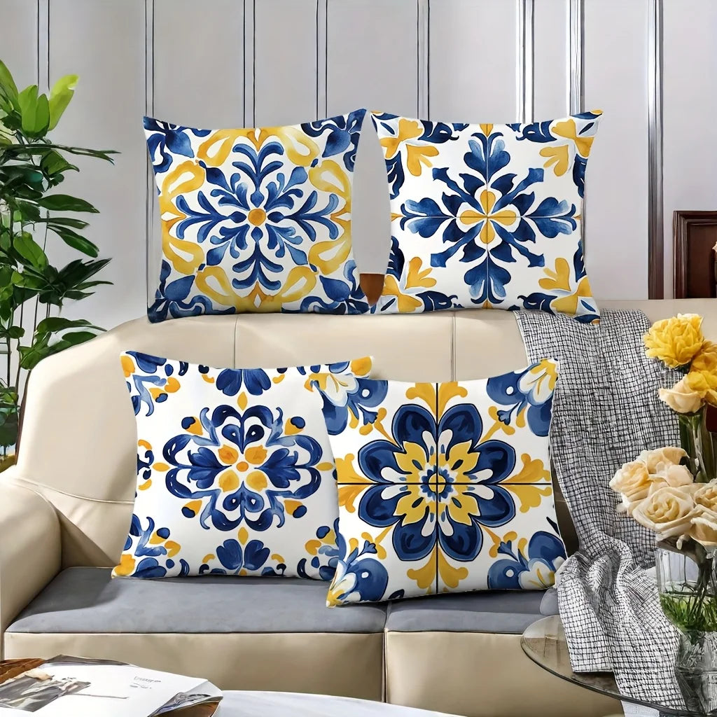 Four Piece Tile Pattern Pillow Cover Set For Home Decor
