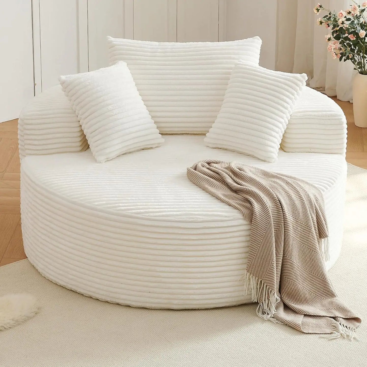 Round Upholstered Corduroy Lounge Chair For Indoor Use