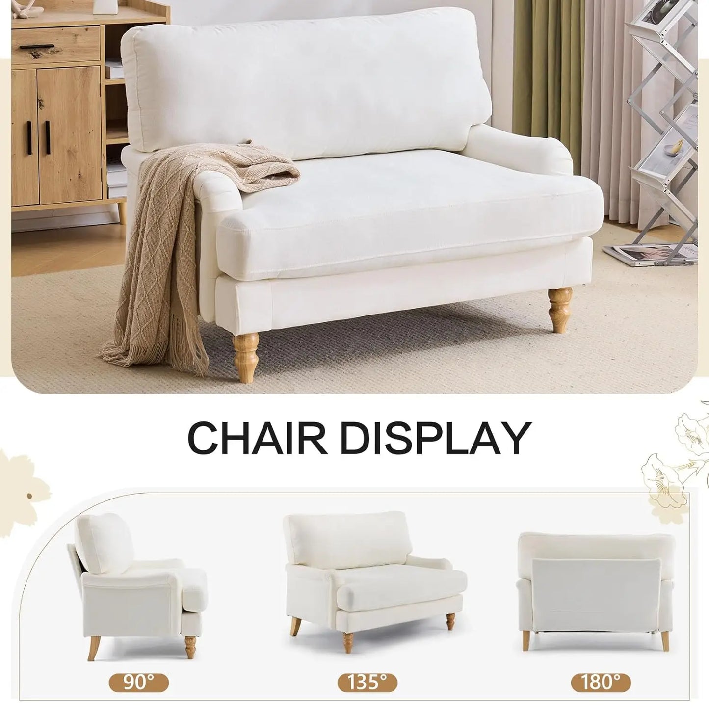 Oversized Upholstered Accent Chair With Wood Legs For Living Room