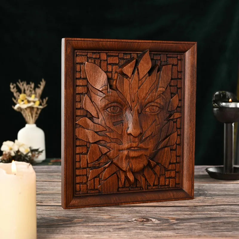 Handmade Wooden Wall Art Abstract Split Face Sculpture 3D Carved Relief