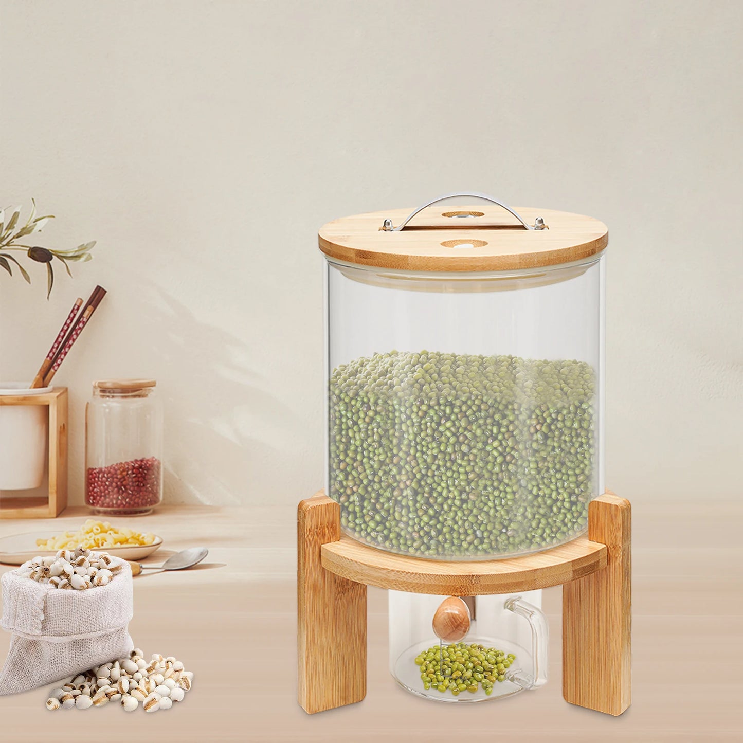 Capacity Airtight Glass Dry Food Storage Container Bamboo Lid
