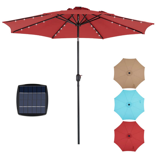 JHK Solar Patio Umbrella With 32 LED Lights Tilt Crank
