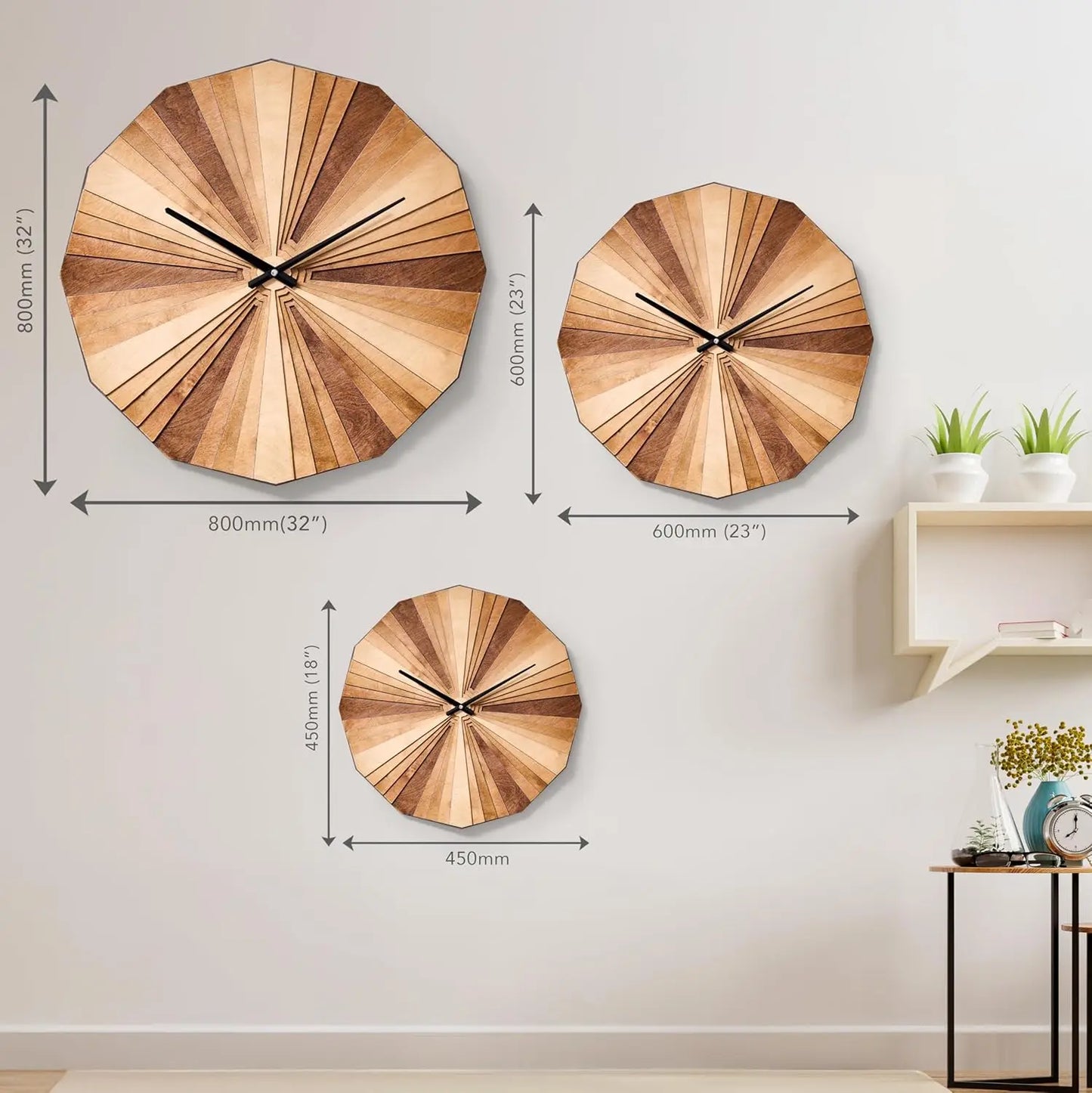 Parametric Wood Wall Clock, 3D Birch Plywood Layered Acoustic Wooden Decorative Clock (Small)