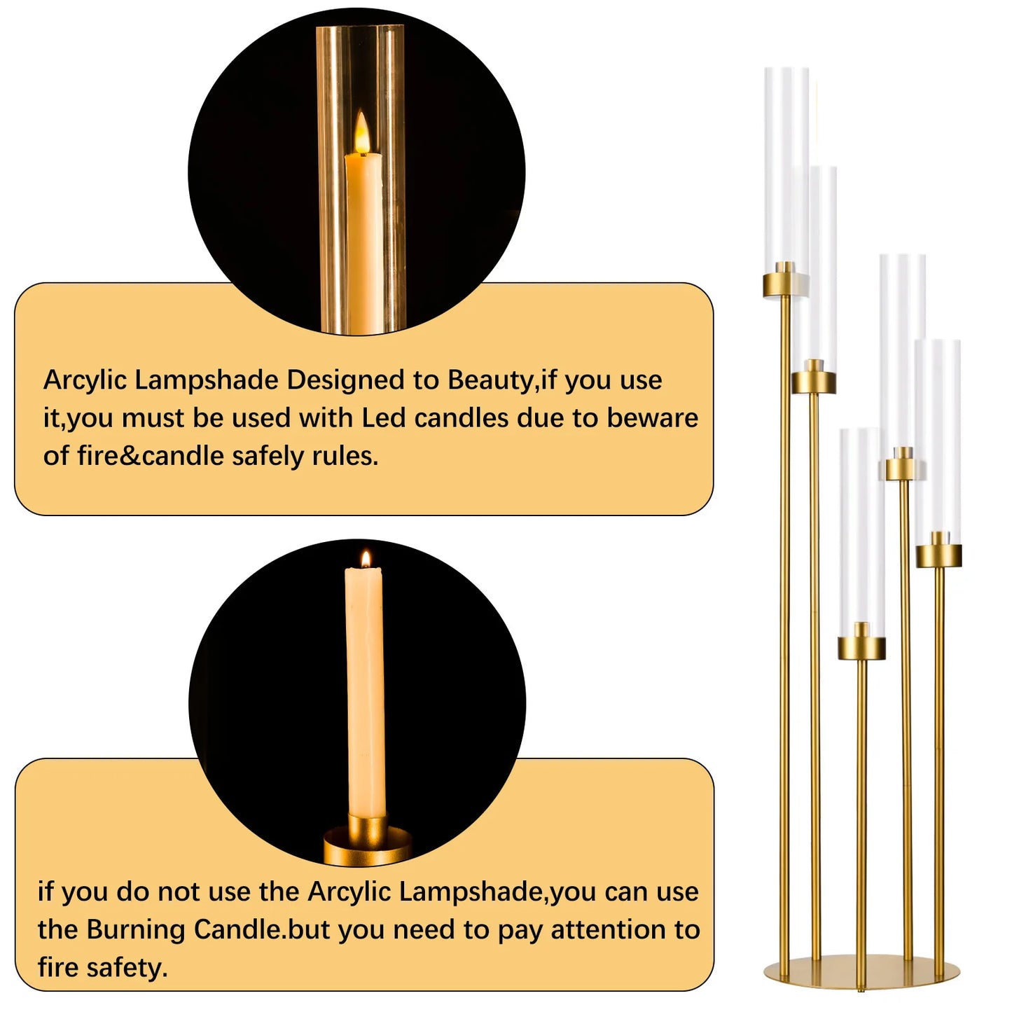 VINCIGANT Floor Candelabra 5 Arm LED Candle Holder For Weddings