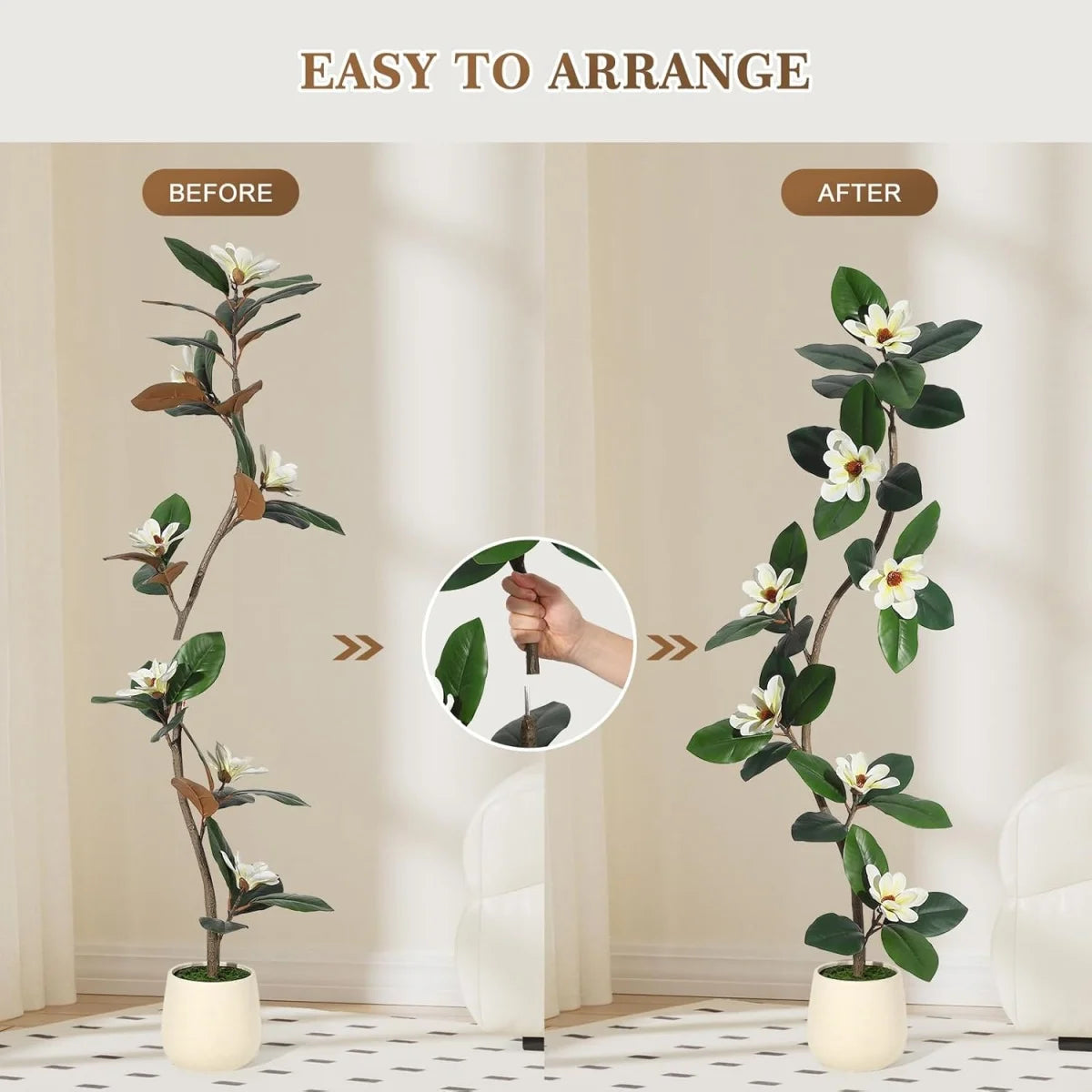 HiMISS Artificial Magnolia Floor Tree in Planter Pot for Home