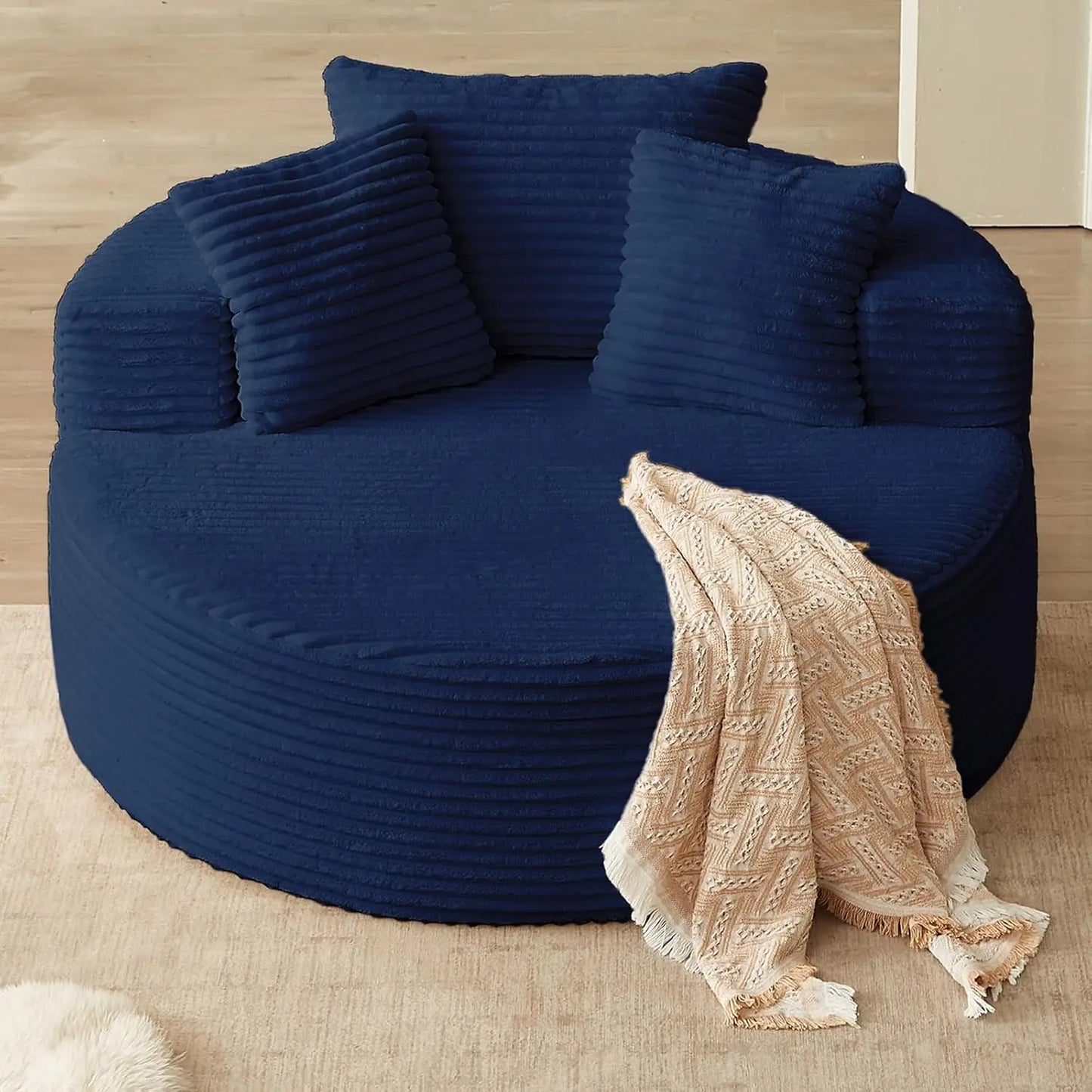 Round Upholstered Corduroy Lounge Chair For Indoor Use