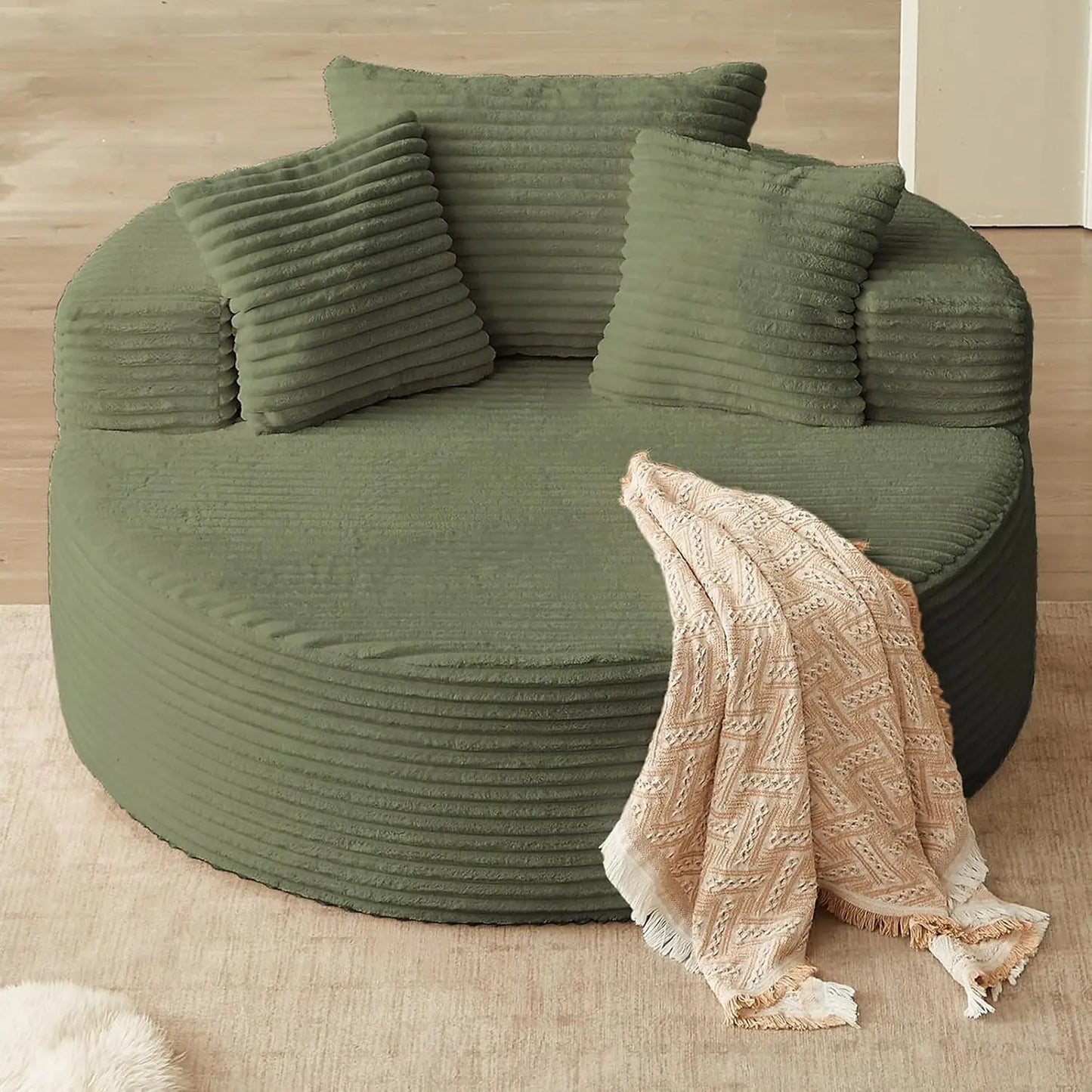 Round Upholstered Corduroy Lounge Chair For Indoor Use