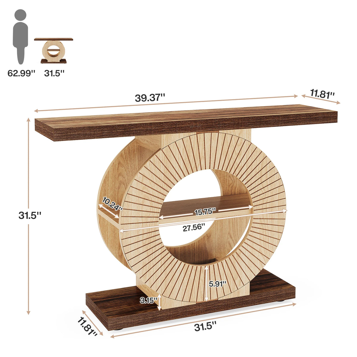 Tribesigns Modern Console Table with Storage Shelves and Rollers