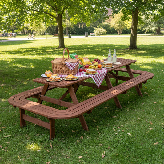 Wooden Outdoor Picnic Table With Umbrella Hole For Patio Deck