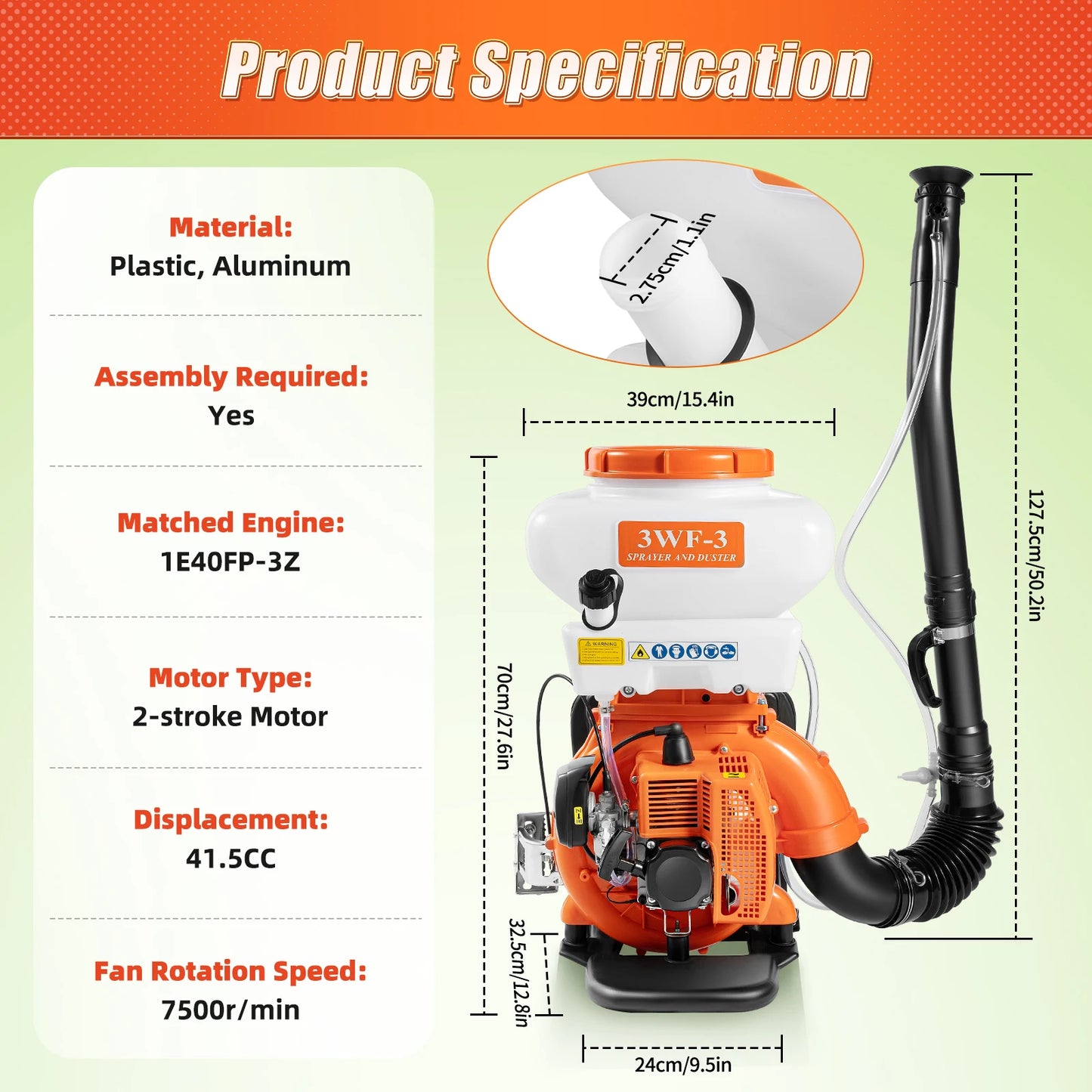 Bymaocar Gas Powered Backpack Sprayer With 2 Stroke Engine