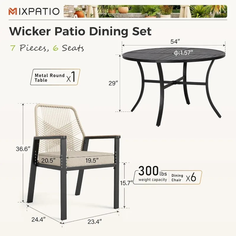MIXPATIO Round Outdoor Dining Set Wicker Rattan Chairs And Table