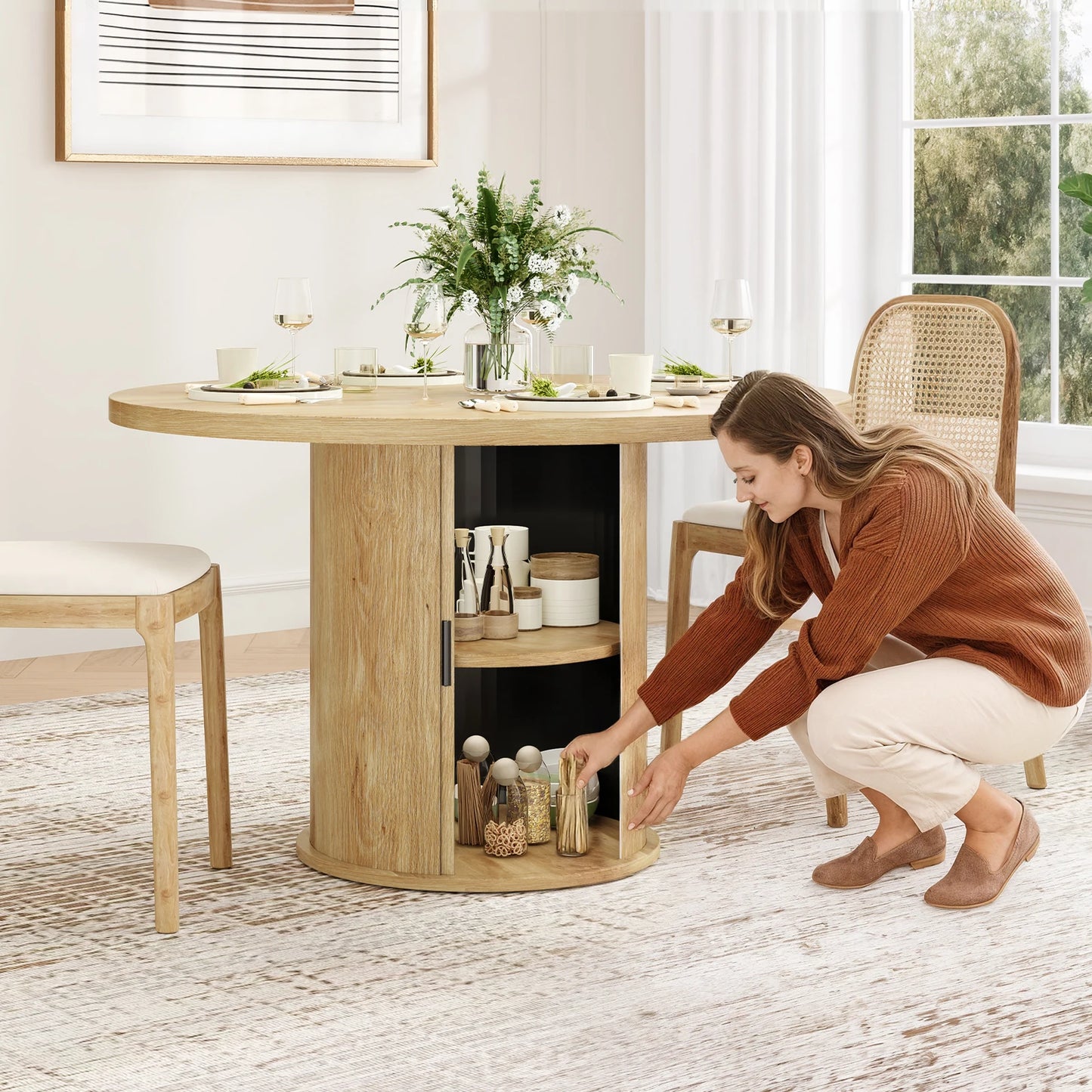 FARINI Modern Wood Round Dining Table for Four