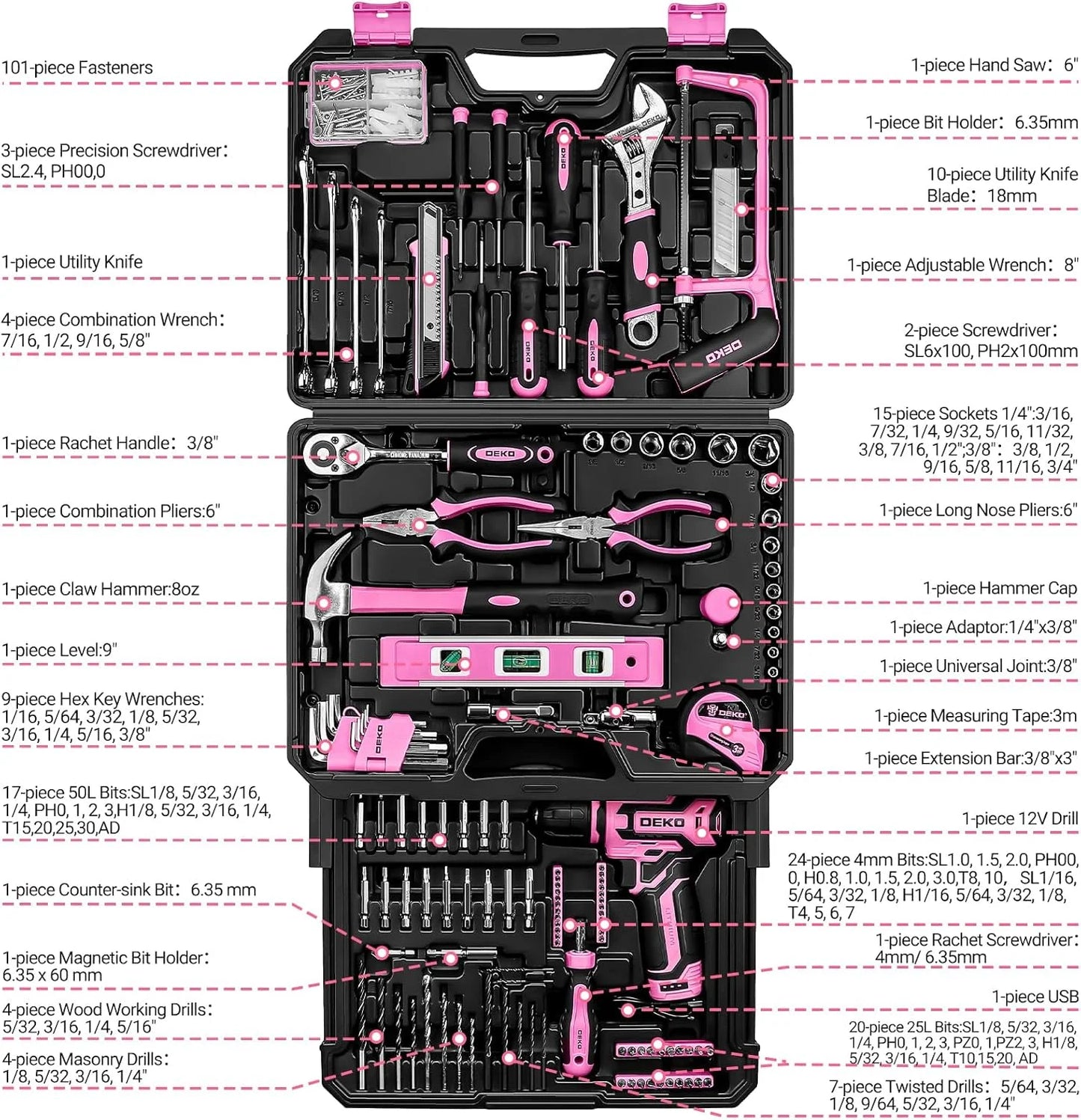 DEKO 12V Cordless Drill and Tool Kit Organizer Case