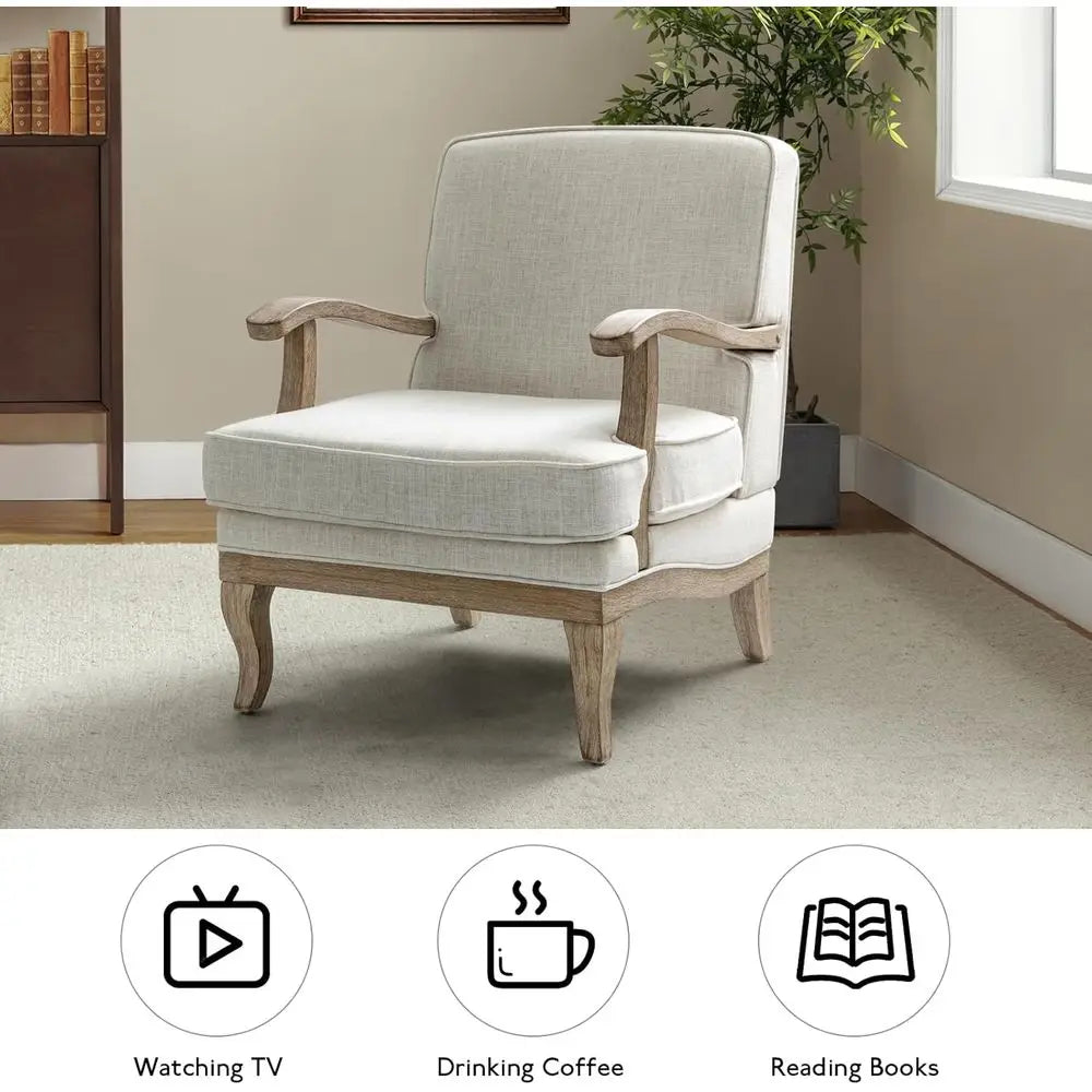 -Century ern Accent Chair, Upholstered Living Room Lounge Chair, Lounge Armchair with tic Stripes & Solid Wood Legs, Living Room
