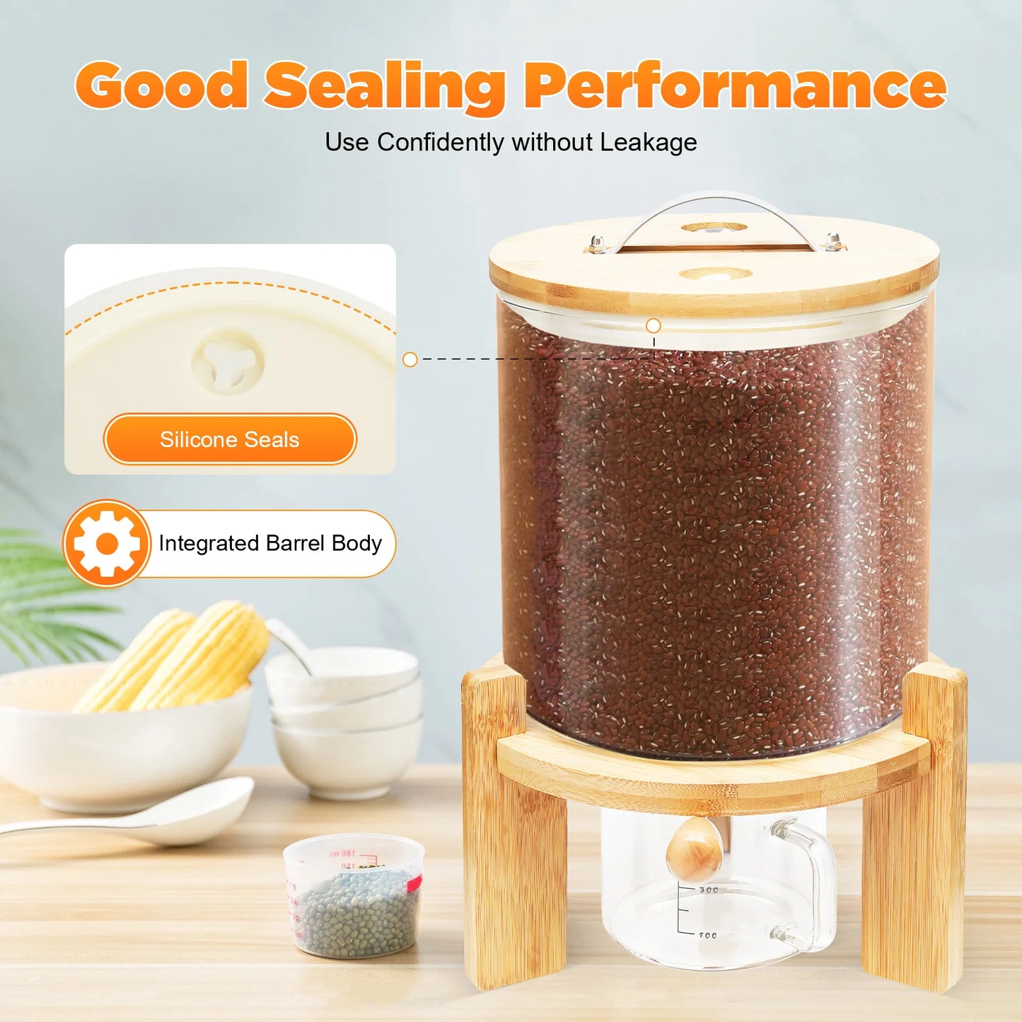 Capacity Airtight Glass Dry Food Storage Container Bamboo Lid