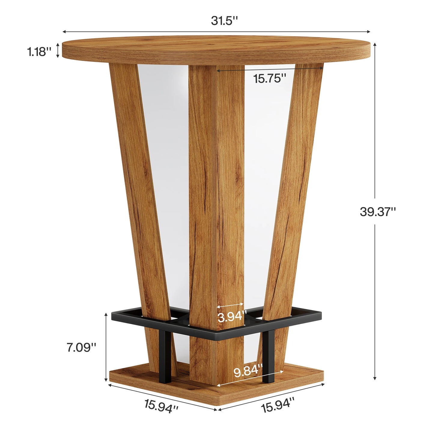 Tribesigns Round Bar Table, 39.4" H Circle High Top Bistro Pub Table with Metal Footrest for Small Spaces, Living Room, Kitchen, Small Space (Only Table)