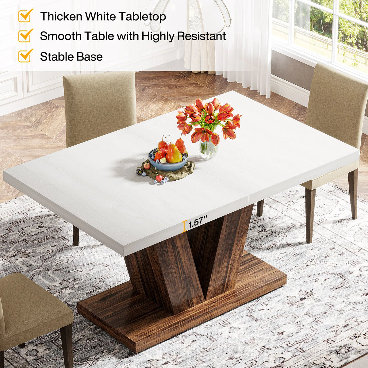 Tribesigns Farmhouse Wooden Dining Table With Heavy Duty Pedestal