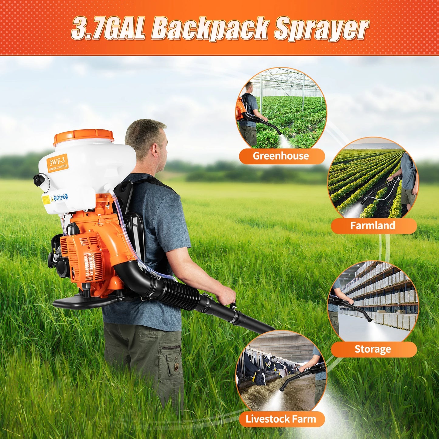 Bymaocar Gas Powered Backpack Sprayer With 2 Stroke Engine