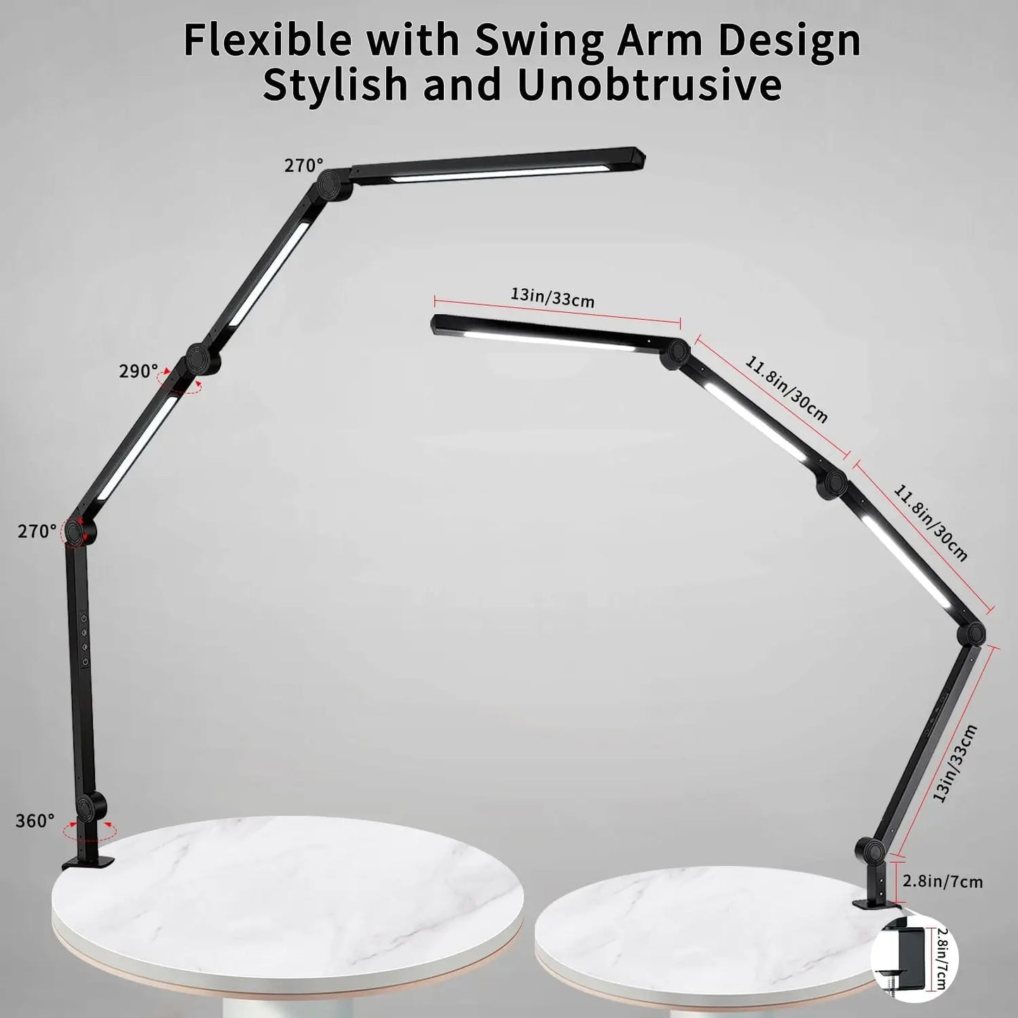 LED Desk Lamp Clamp Flexible Swing Arm With 4 Modes