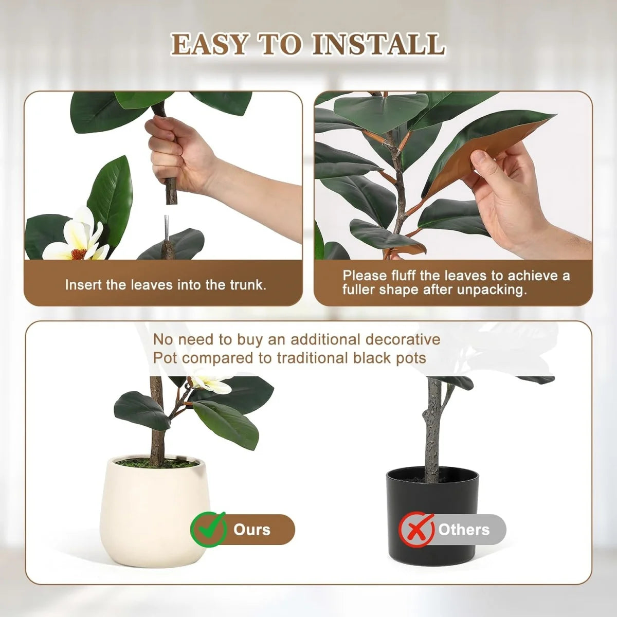 HiMISS Artificial Magnolia Floor Tree in Planter Pot for Home