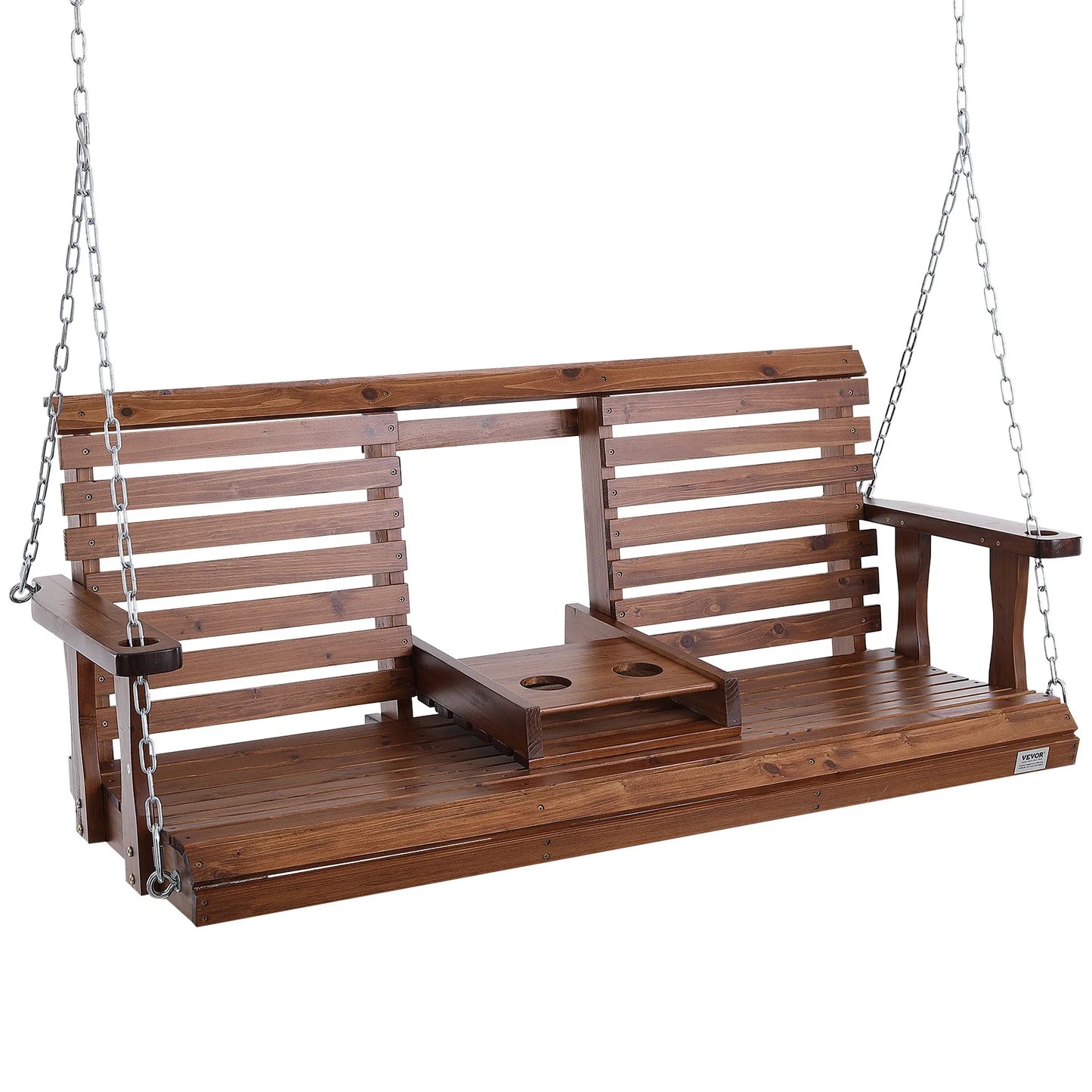 SucceBuy Wooden Porch Swing With 880 Lb Load Capacity