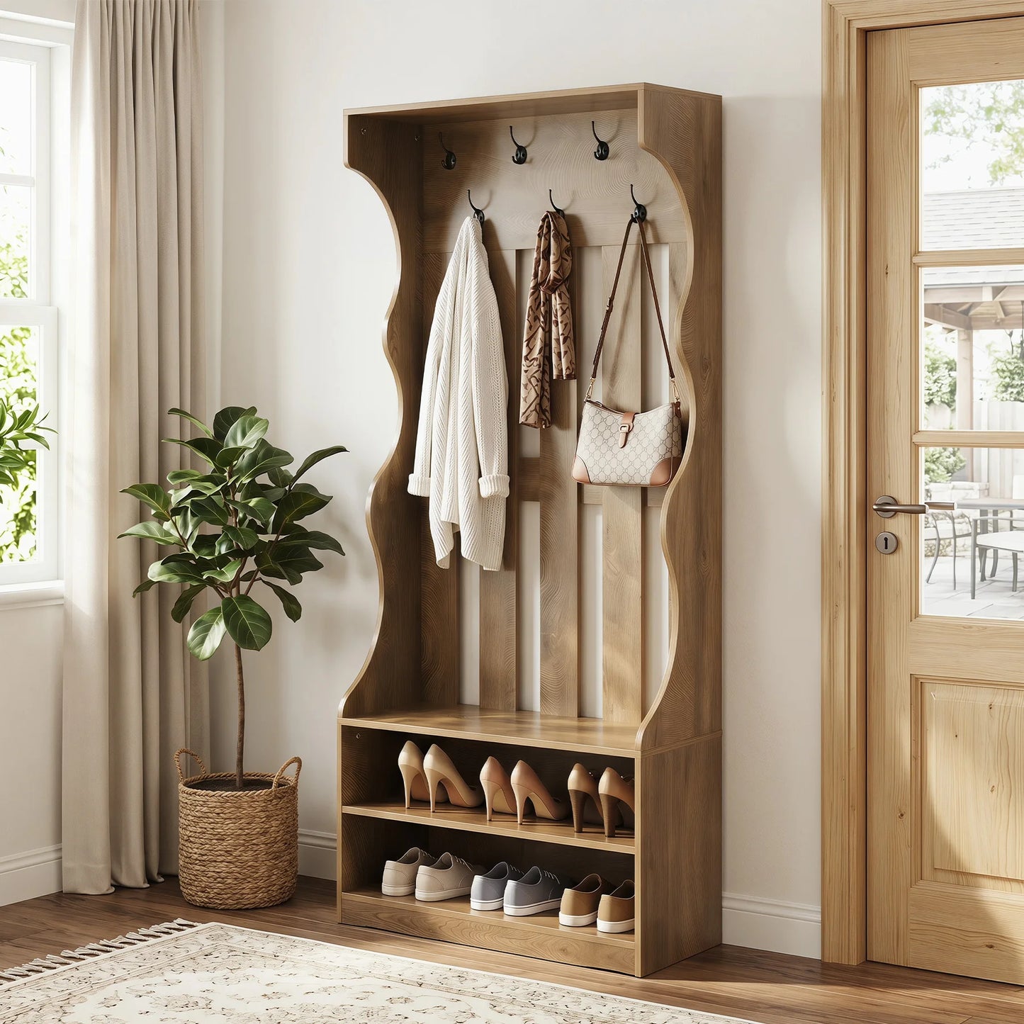 Tribesigns 3-In-1 Coat Rack with Shoe Bench, 70.9" Tall Hall Tree with 7 Hooks, Farmhouse Entryway Coat Rack with 2 Tier Shoe Storage for Entryway, Living Room, Bedroom, Brown