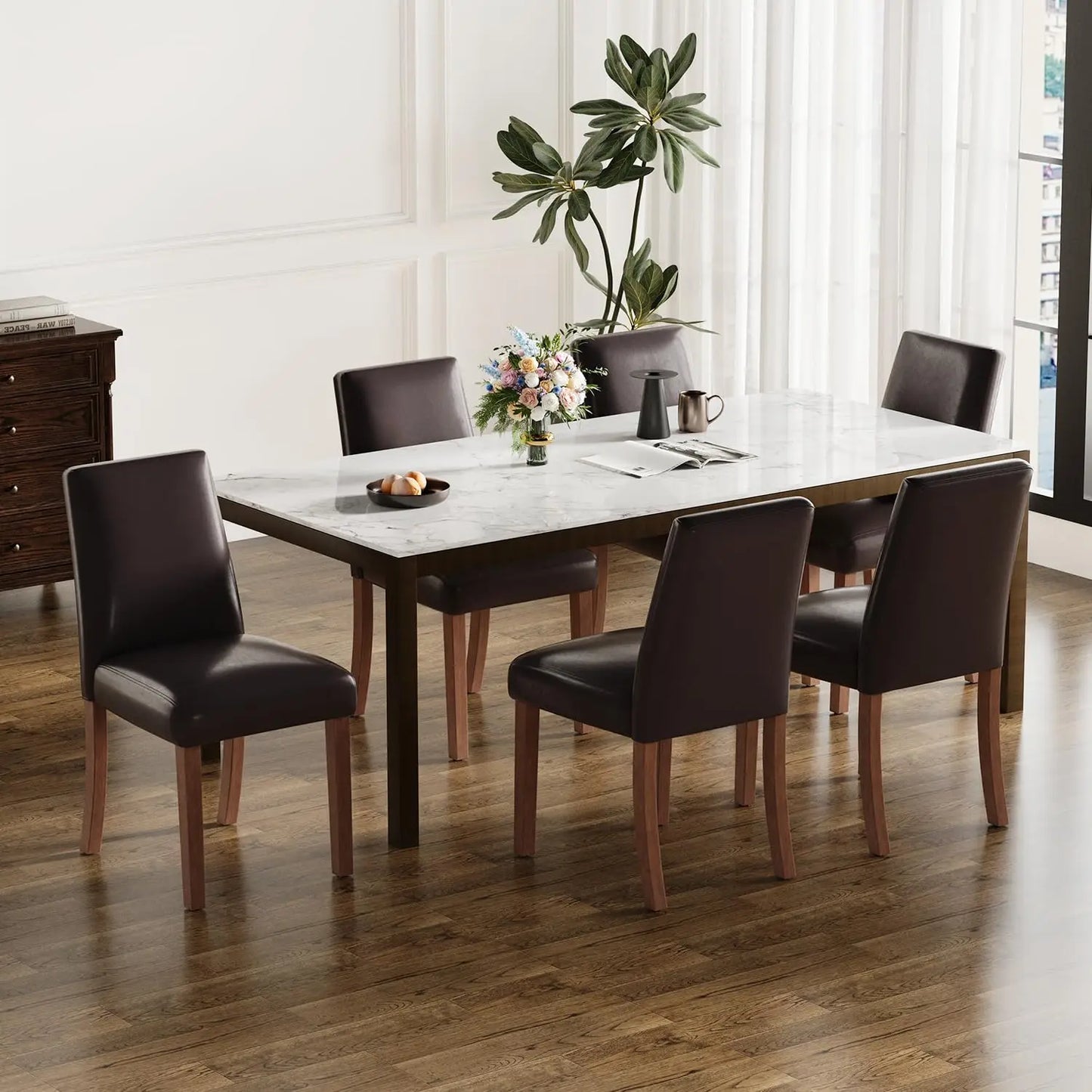 Dining Chairs Set of 6, Modern Dining Room Chairs with Wooden Legs, Upholstered Kitchen Farmhouse Parsons Chairs, Customized