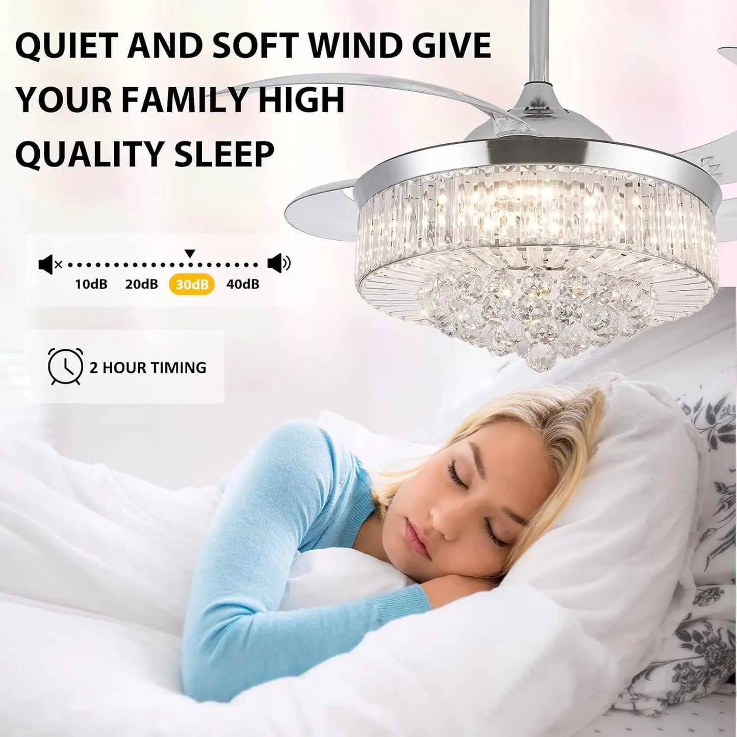 Crystal Ceiling Fan With Light Remote Retractable Blades 6 Speeds