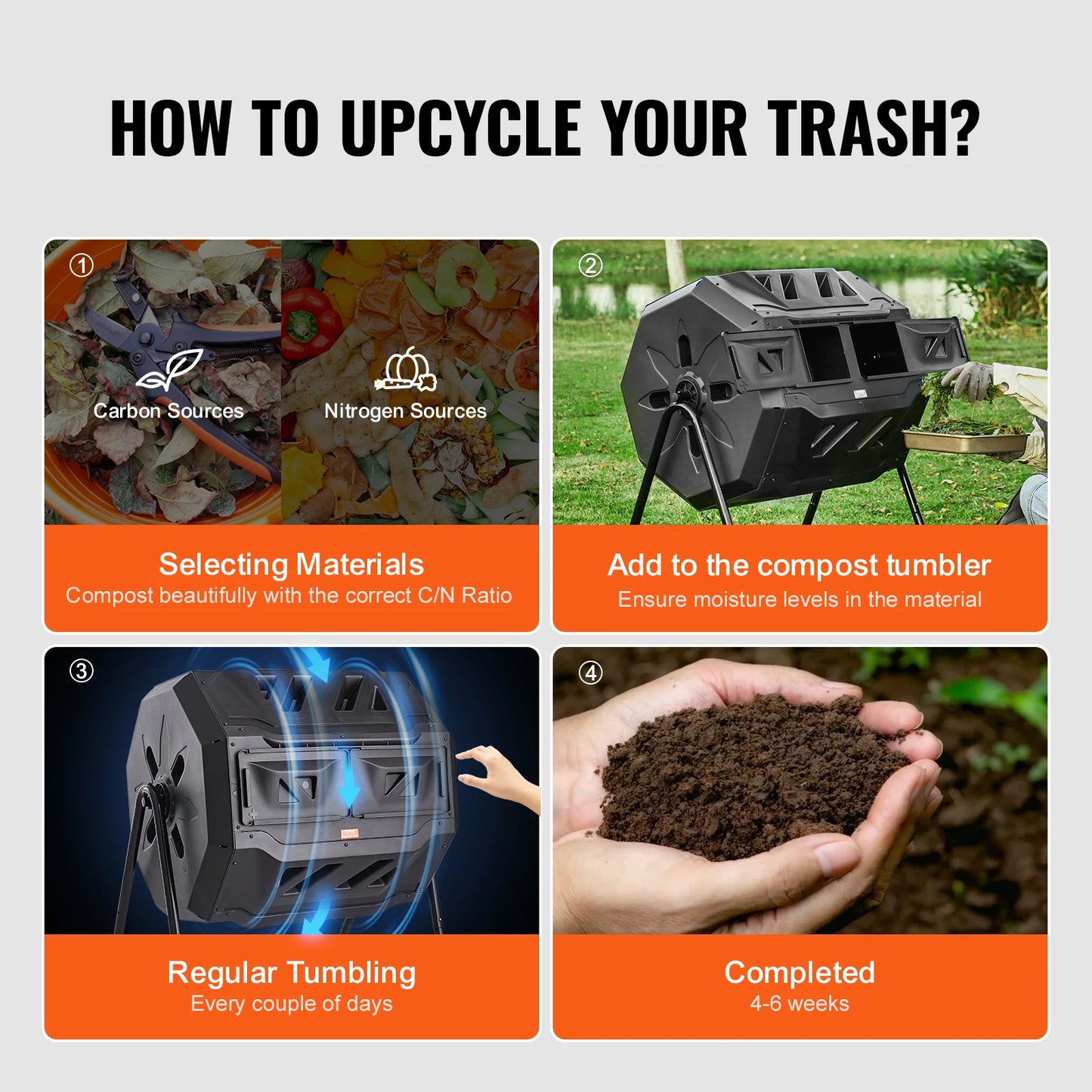 SucceBuy Compost Bin 18.5/37/43Gal Dual Chamber Composting Tumbler BPA FreeComposter Bin Tumbler for Garden Kitchen Yard Outdoor
