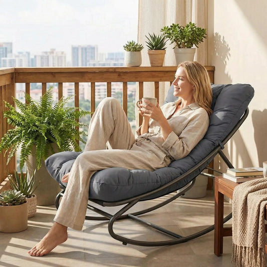 HiMISS Outdoor Papasan Rocking Chair With Waterproof Cushion