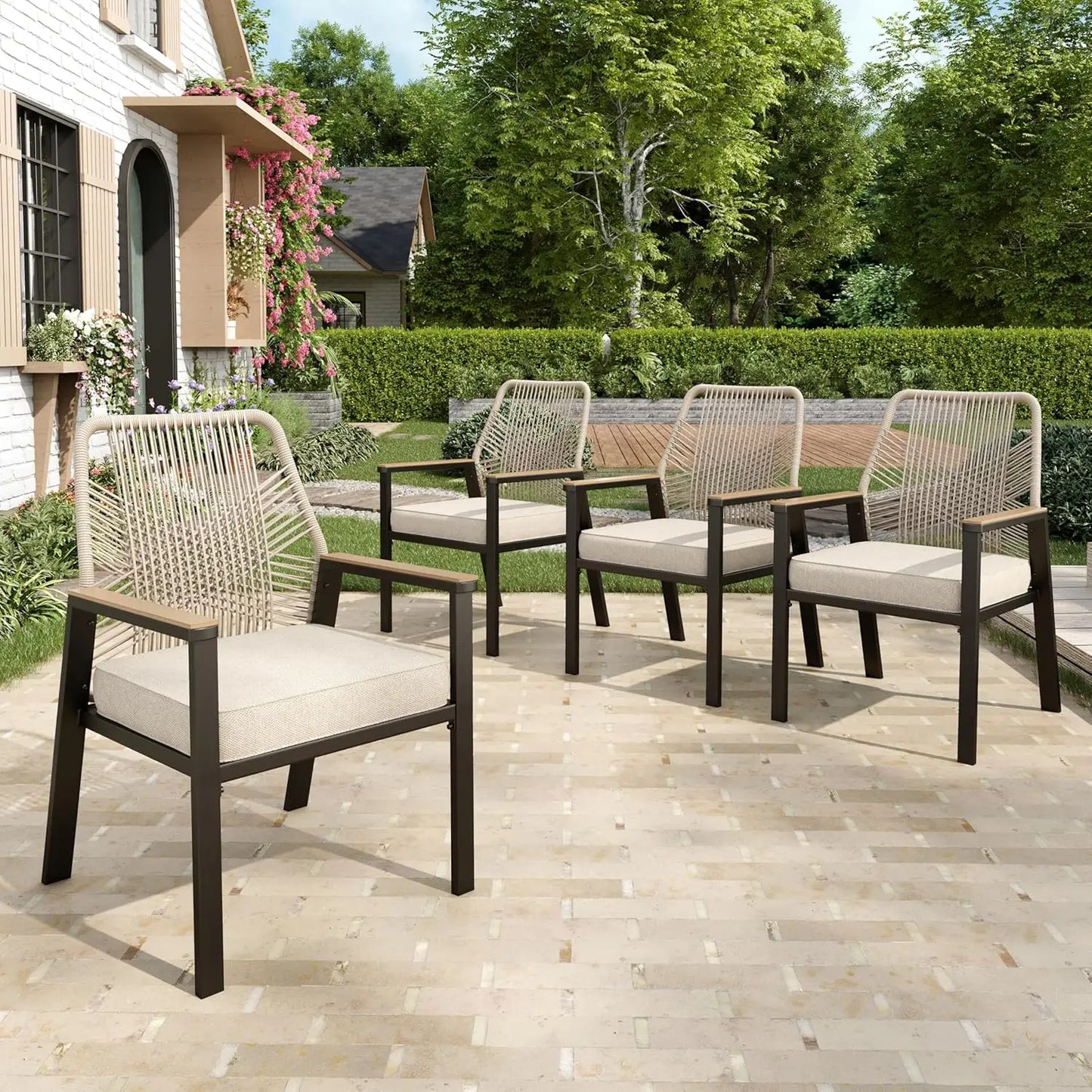 MIXPATIO Round Outdoor Dining Set Wicker Rattan Chairs And Table