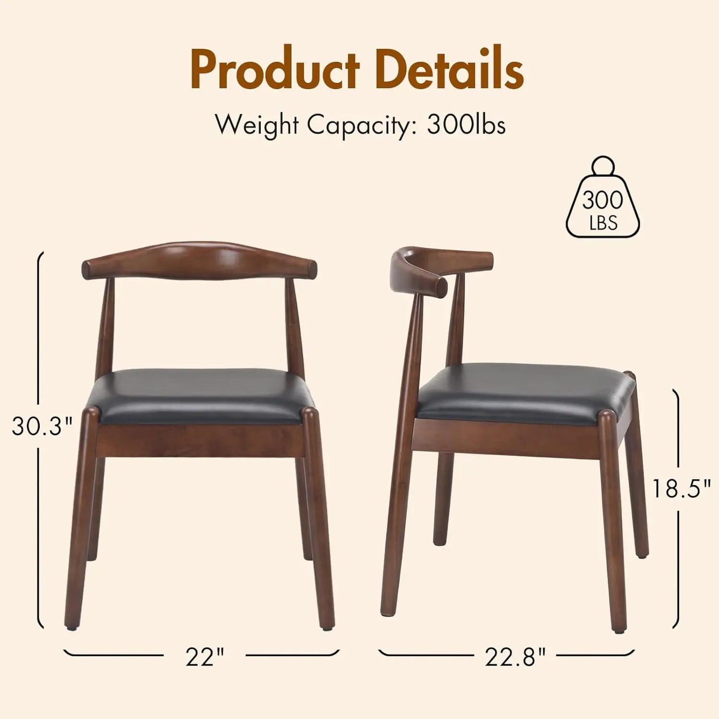 FARINI Dining Chairs Set of 2 Mid-Century Modern Solid Wood