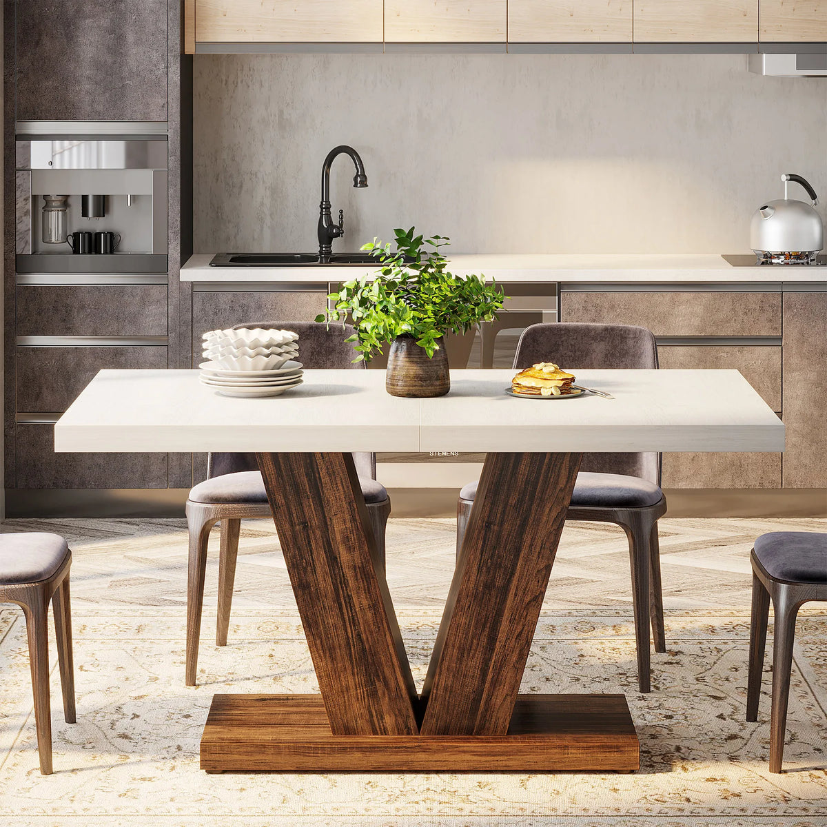 Tribesigns Farmhouse Wooden Dining Table With Heavy Duty Pedestal