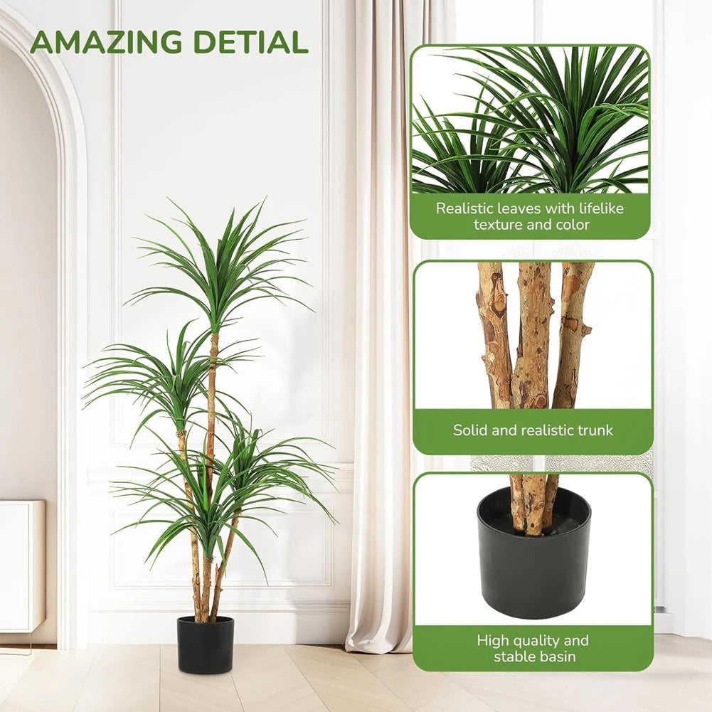 Studyset Artificial Dracaena Tree Indoor Decor Lifelike Tall Faux Plant