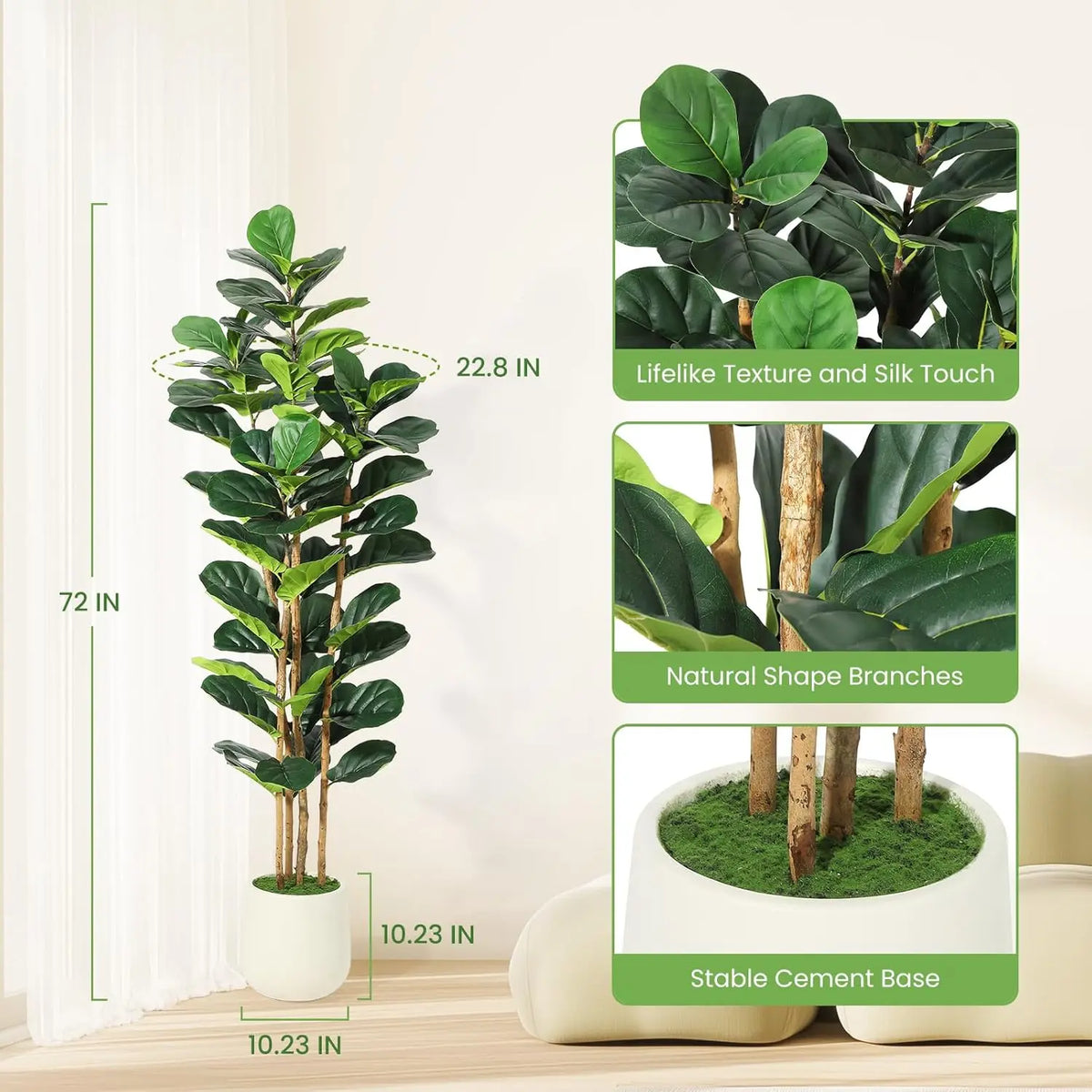 HiMiss Artificial Fiddle Leaf Fig Tree For Home Decor